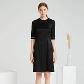 Women Black Silk Dresses Round Neck Silk Dress